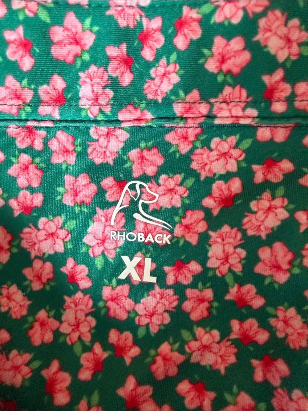 Men's Green Polo Shirt with Pink Floral Print - Rhoback Azalea collection - Picture 5 of 5
